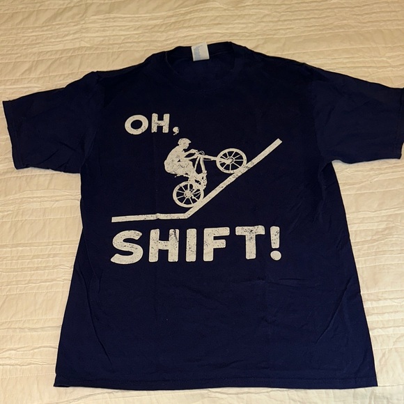 port and company Other - PORT & COMPANY 100% Cotton “Oh Shift” Navy Blue Biking Theme Tee Mens Size M